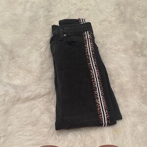 Topshop Moto Jamie High Waist Black Side Cheetah Stripe Ankle Jeans SIze 26